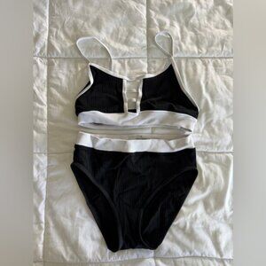 Black and White Ribbed Two-Piece Bikini Set